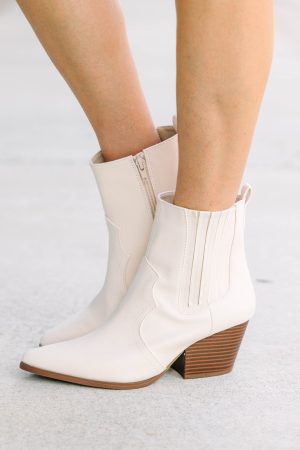 Take A Look Cream White Cowboy Booties